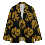 Black And Gold Dragon Pattern Print Men's Blazer