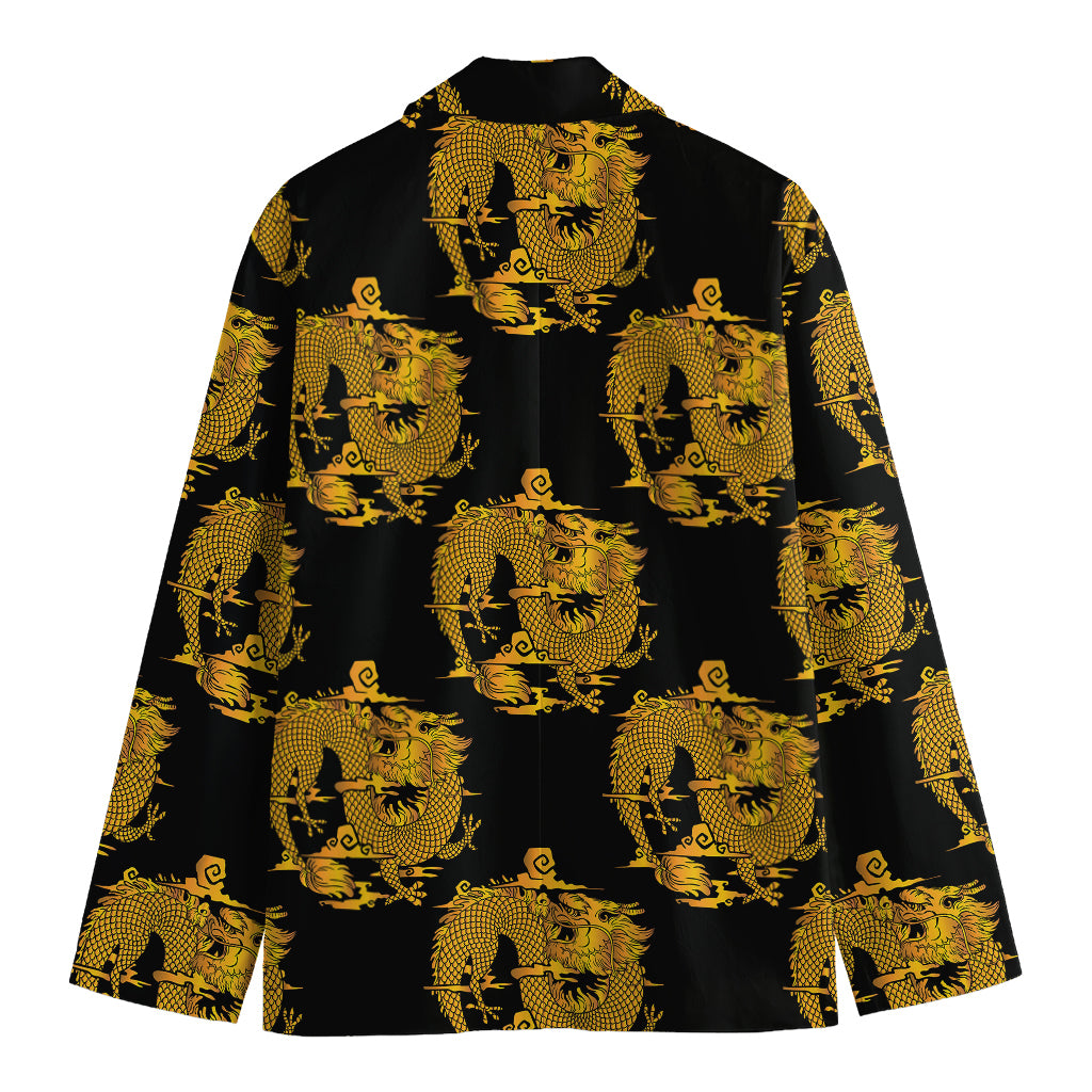 Black And Gold Dragon Pattern Print Men's Blazer