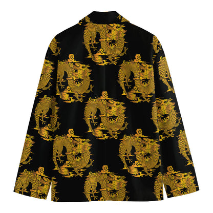 Black And Gold Dragon Pattern Print Men's Blazer