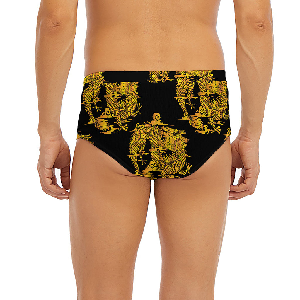 Black And Gold Dragon Pattern Print Men's Briefs