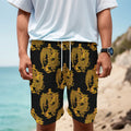 Black And Gold Dragon Pattern Print Men's Cargo Shorts