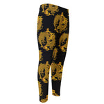Black And Gold Dragon Pattern Print Men's Compression Pants