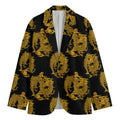 Black And Gold Dragon Pattern Print Men's Cotton Blazer