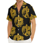 Black And Gold Dragon Pattern Print Men's Deep V-Neck Shirt
