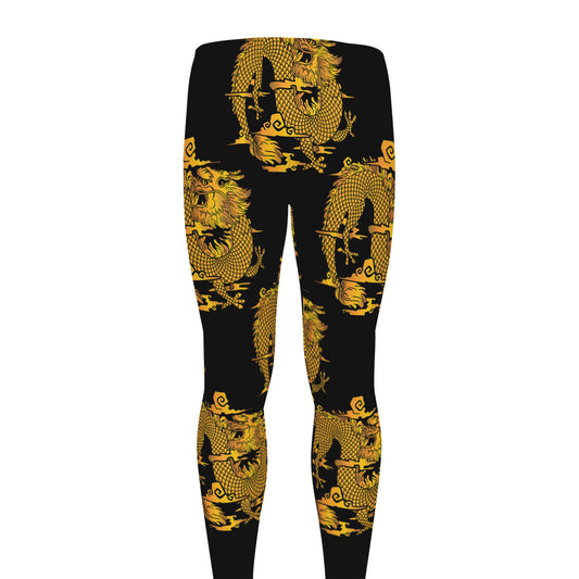 Black And Gold Dragon Pattern Print Men's leggings