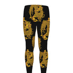 Black And Gold Dragon Pattern Print Men's leggings