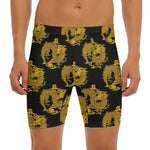 Black And Gold Dragon Pattern Print Men's Long Boxer Briefs