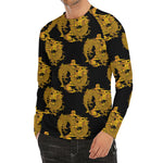 Black And Gold Dragon Pattern Print Men's Long Sleeve Rash Guard