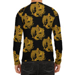Black And Gold Dragon Pattern Print Men's Long Sleeve Rash Guard