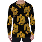 Black And Gold Dragon Pattern Print Men's Long Sleeve T-Shirt