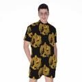 Black And Gold Dragon Pattern Print Men's Romper