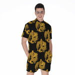 Black And Gold Dragon Pattern Print Men's Rompers