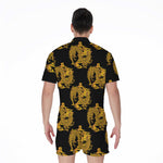 Black And Gold Dragon Pattern Print Men's Rompers