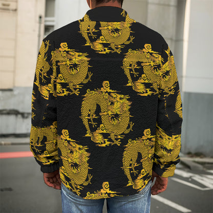 Black And Gold Dragon Pattern Print Men's Shirt Jacket
