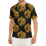 Black And Gold Dragon Pattern Print Men's Short Sleeve Rash Guard