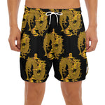 Black And Gold Dragon Pattern Print Men's Split Running Shorts