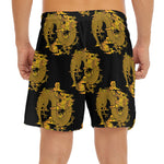 Black And Gold Dragon Pattern Print Men's Split Running Shorts