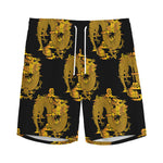 Black And Gold Dragon Pattern Print Men's Sports Shorts