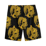 Black And Gold Dragon Pattern Print Men's Sports Shorts