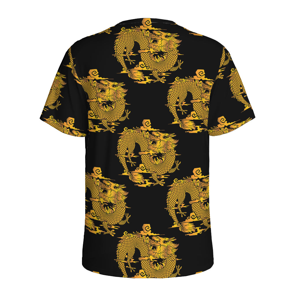Black And Gold Dragon Pattern Print Men's Sports T-Shirt