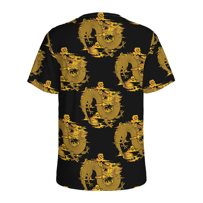 Black And Gold Dragon Pattern Print Men's Sports T-Shirt