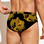 Black And Gold Dragon Pattern Print Men's Swim Briefs