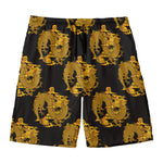 Black And Gold Dragon Pattern Print Men's Swim Trunks