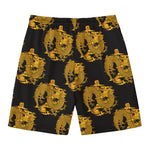 Black And Gold Dragon Pattern Print Men's Swim Trunks