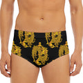 Black And Gold Dragon Pattern Print Men's Triangle Swim Briefs