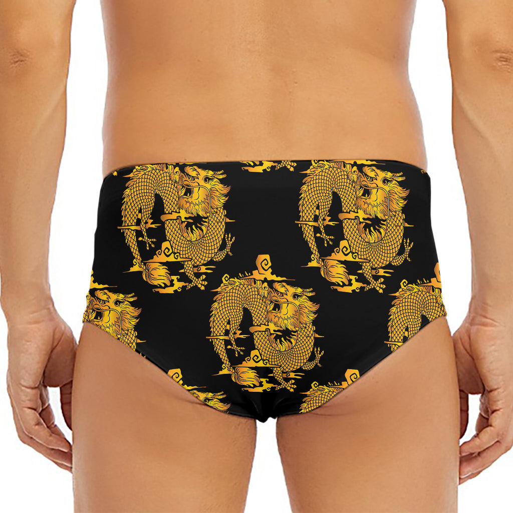 Black And Gold Dragon Pattern Print Men's Triangle Swim Briefs