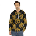 Black And Gold Dragon Pattern Print Men's Velvet Pullover Hoodie