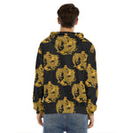Black And Gold Dragon Pattern Print Men's Velvet Pullover Hoodie