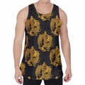 Black And Gold Dragon Pattern Print Men's Velvet Tank Top