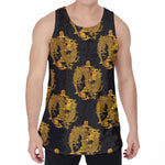 Black And Gold Dragon Pattern Print Men's Velvet Tank Top