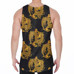 Black And Gold Dragon Pattern Print Men's Velvet Tank Top