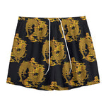 Black And Gold Dragon Pattern Print Mesh Shorts
