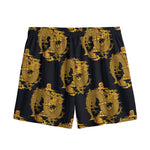 Black And Gold Dragon Pattern Print Mesh Shorts