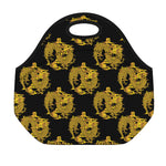 Black And Gold Dragon Pattern Print Neoprene Lunch Bag