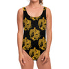 Black And Gold Dragon Pattern Print One Piece Swimsuit