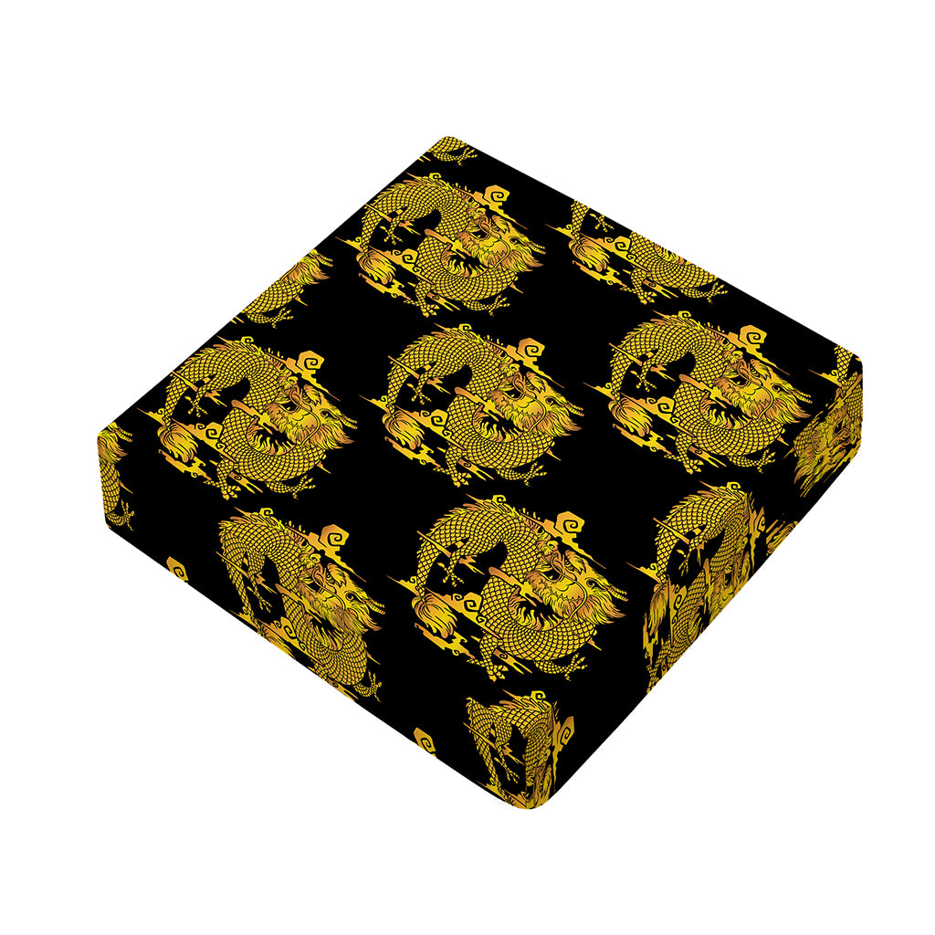 Black And Gold Dragon Pattern Print Outdoor Seat Cushion Cover