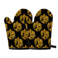 Black And Gold Dragon Pattern Print Oven Mitts