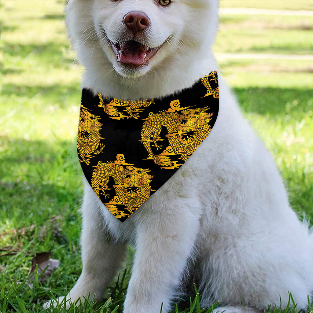 Black And Gold Dragon Pattern Print Over The Collar Dog Bandana