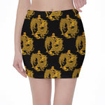 Black And Gold Dragon Pattern Print Pencil Mini Skirt