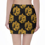 Black And Gold Dragon Pattern Print Pencil Mini Skirt