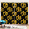 Black And Gold Dragon Pattern Print Pencil Pleat Curtains