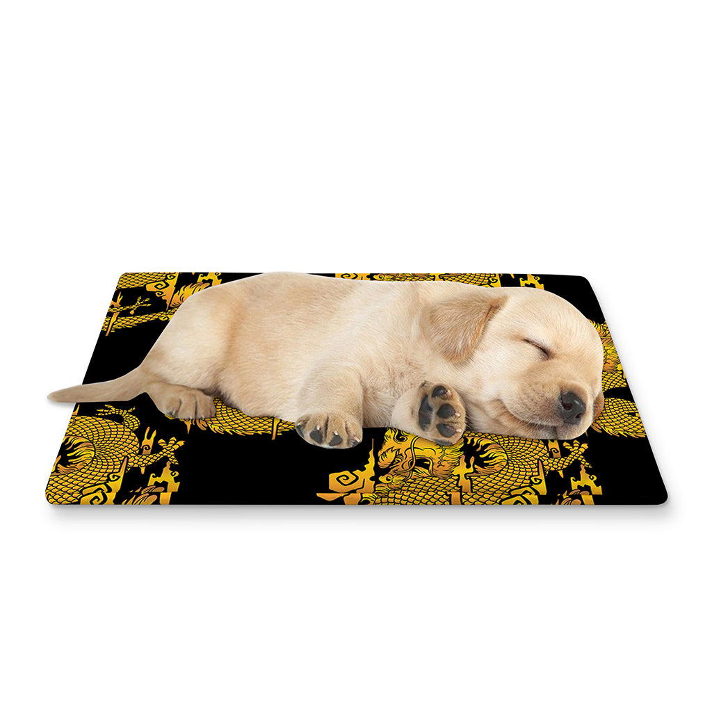 Black And Gold Dragon Pattern Print Pet Cooling Mat Cover