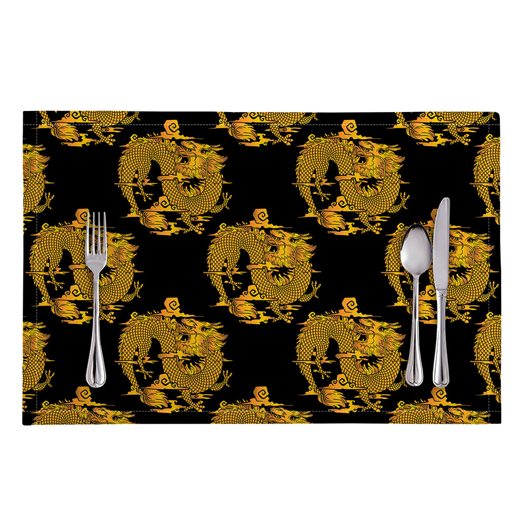 Black And Gold Dragon Pattern Print Placemat