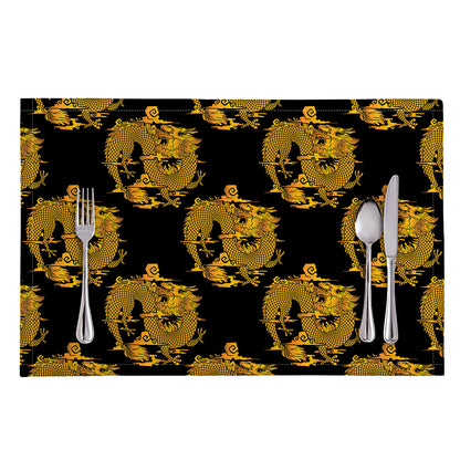 Black And Gold Dragon Pattern Print Placemat