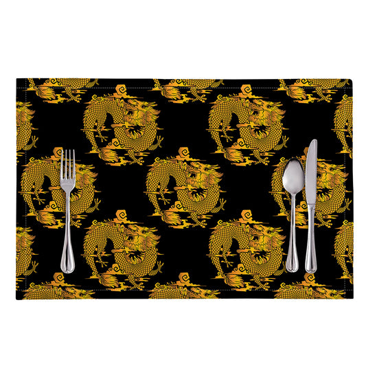 Black And Gold Dragon Pattern Print Placemat