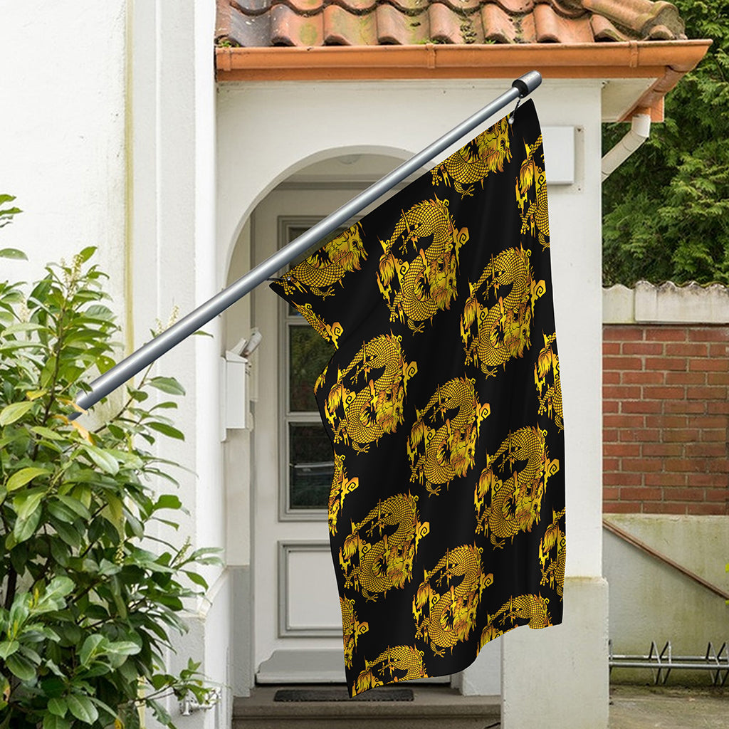 Black And Gold Dragon Pattern Print Polyester Flag
